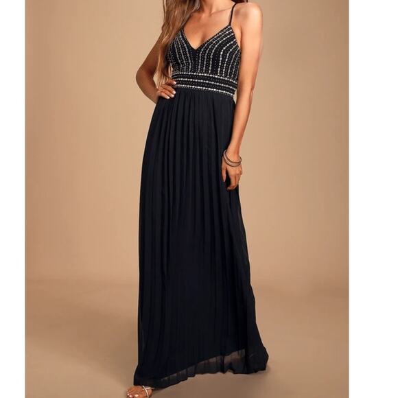 Lulus Glamorous Gala Black Embroidered Maxi Dress Womens Small Beaded Open Back - Picture 1 of 13